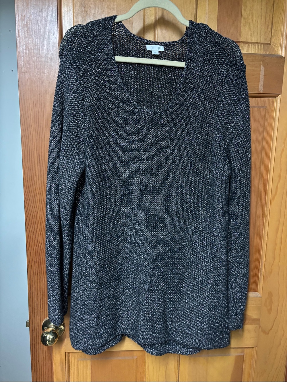 J.jill Women's Metallic Charcoal Knit Scoop-Neck Sweater